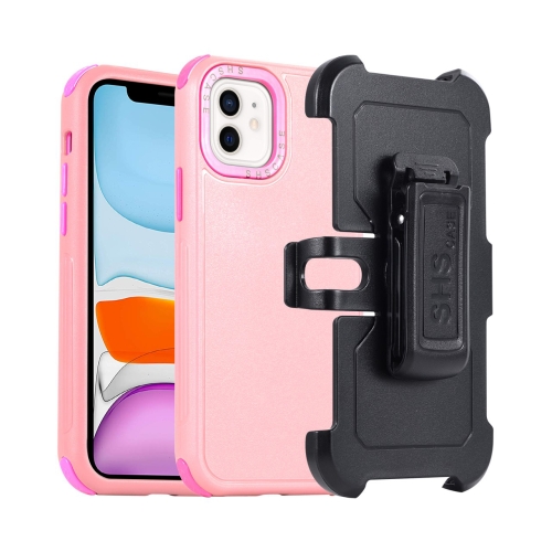 

For iPhone 11 3 in 1 PC + TPU Sliding Sleeve Phone Case(Pink+Rose Red)