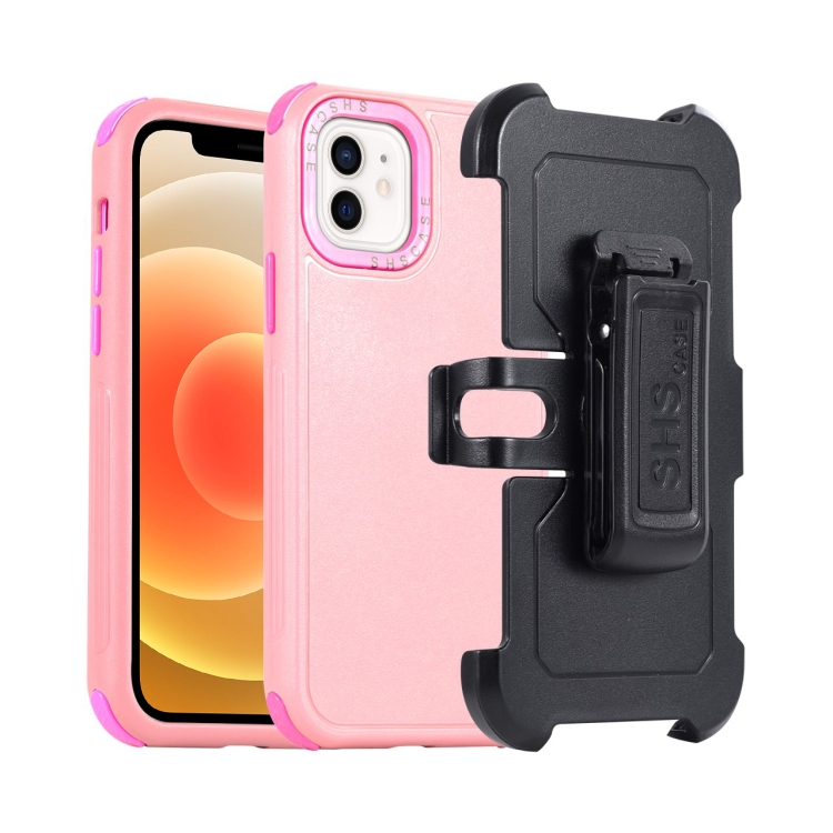 

For iPhone 12 3 in 1 PC + TPU Sliding Sleeve Phone Case(Pink+Rose Red)