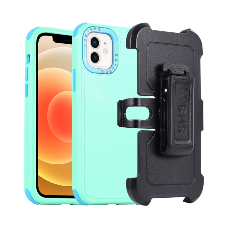 

For iPhone 12 3 in 1 PC + TPU Sliding Sleeve Phone Case(Grass Green+Sky Blue)