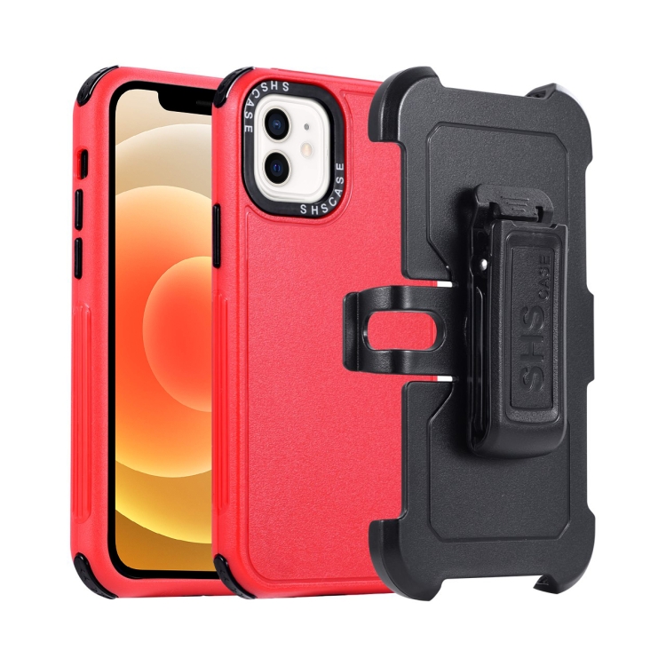 

For iPhone 12 3 in 1 PC + TPU Sliding Sleeve Phone Case(Red+Black)