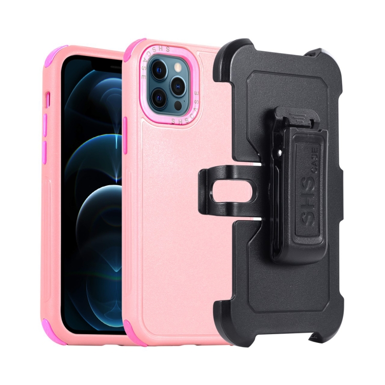 

For iPhone 12 Pro Max 3 in 1 PC + TPU Sliding Sleeve Phone Case(Pink+Rose Red)