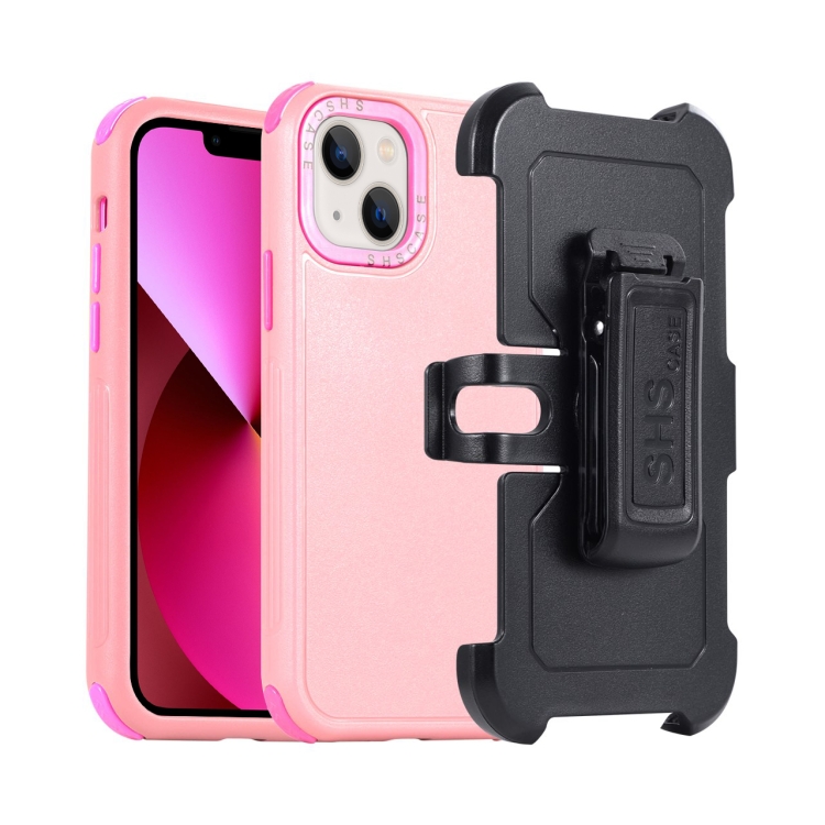 

For iPhone 13 3 in 1 PC + TPU Sliding Sleeve Phone Case(Pink+Rose Red)