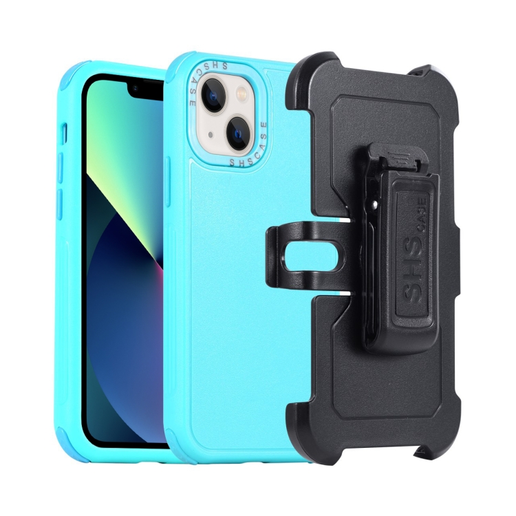 

For iPhone 13 mini 3 in 1 PC + TPU Sliding Sleeve Phone Case(Blue+Sky Blue)