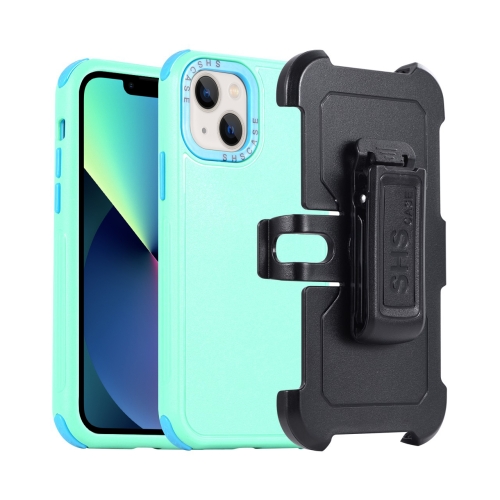 

For iPhone 13 mini 3 in 1 PC + TPU Sliding Sleeve Phone Case(Grass Green+Sky Blue)