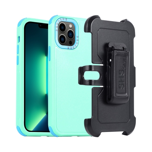 

For iPhone 13 Pro Max 3 in 1 PC + TPU Sliding Sleeve Phone Case(Grass Green+Sky Blue)