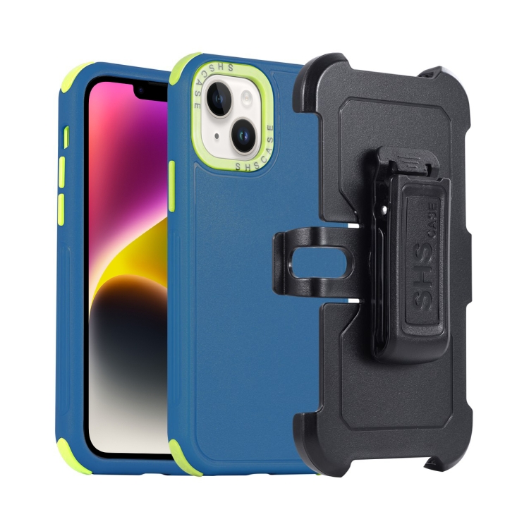

For iPhone 14 3 in 1 PC + TPU Sliding Sleeve Phone Case(Blue+Green)