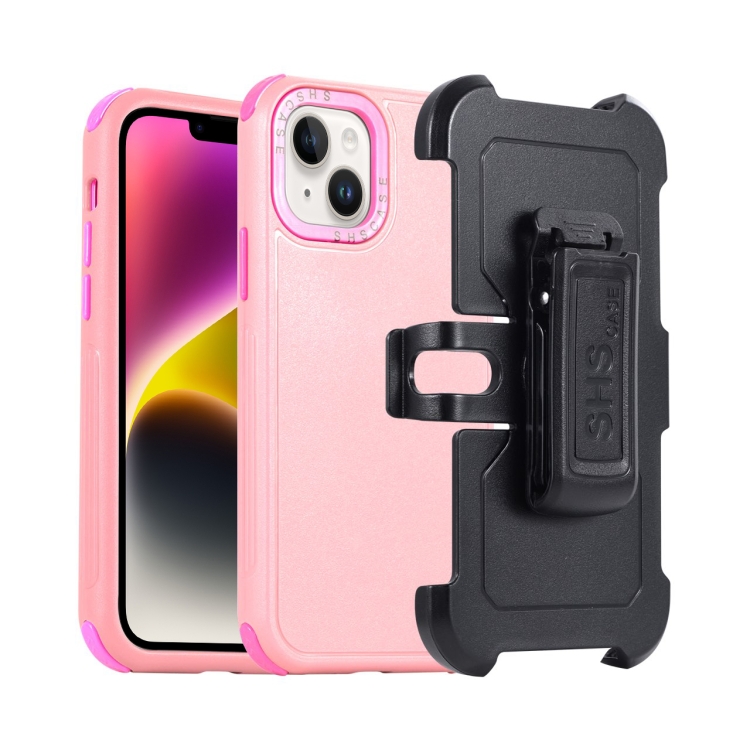 

For iPhone 14 3 in 1 PC + TPU Sliding Sleeve Phone Case(Pink+Rose Red)