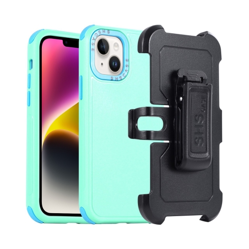 

For iPhone 14 3 in 1 PC + TPU Sliding Sleeve Phone Case(Grass Green+Sky Blue)