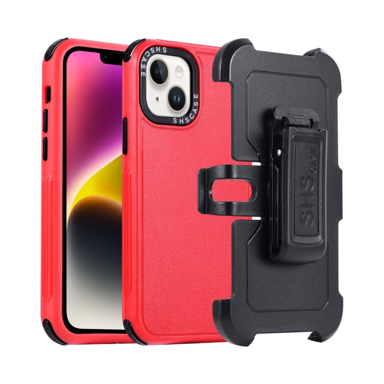 

For iPhone 14 3 in 1 PC + TPU Sliding Sleeve Phone Case(Red+Black)