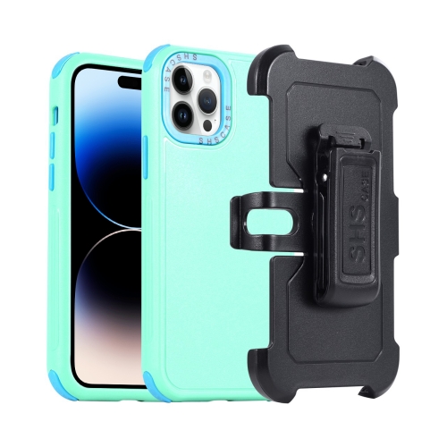 

For iPhone 14 Pro 3 in 1 PC + TPU Sliding Sleeve Phone Case(Grass Green+Sky Blue)