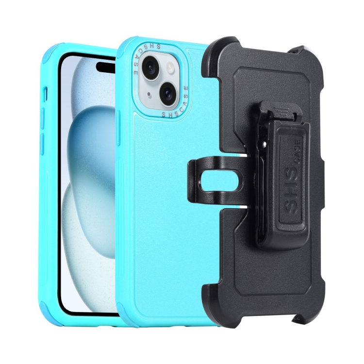 

For iPhone 15 3 in 1 PC + TPU Sliding Sleeve Phone Case(Blue+Sky Blue)
