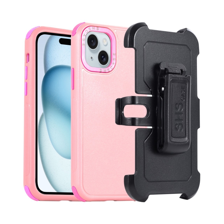 

For iPhone 15 3 in 1 PC + TPU Sliding Sleeve Phone Case(Pink+Rose Red)