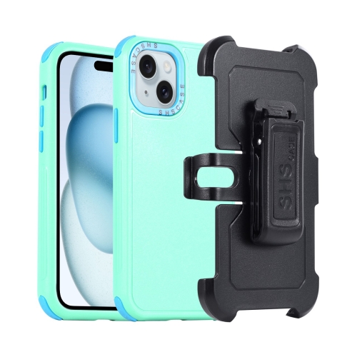 

For iPhone 15 3 in 1 PC + TPU Sliding Sleeve Phone Case(Grass Green+Sky Blue)