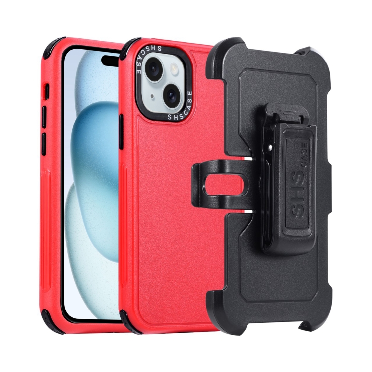 

For iPhone 15 3 in 1 PC + TPU Sliding Sleeve Phone Case(Red+Black)