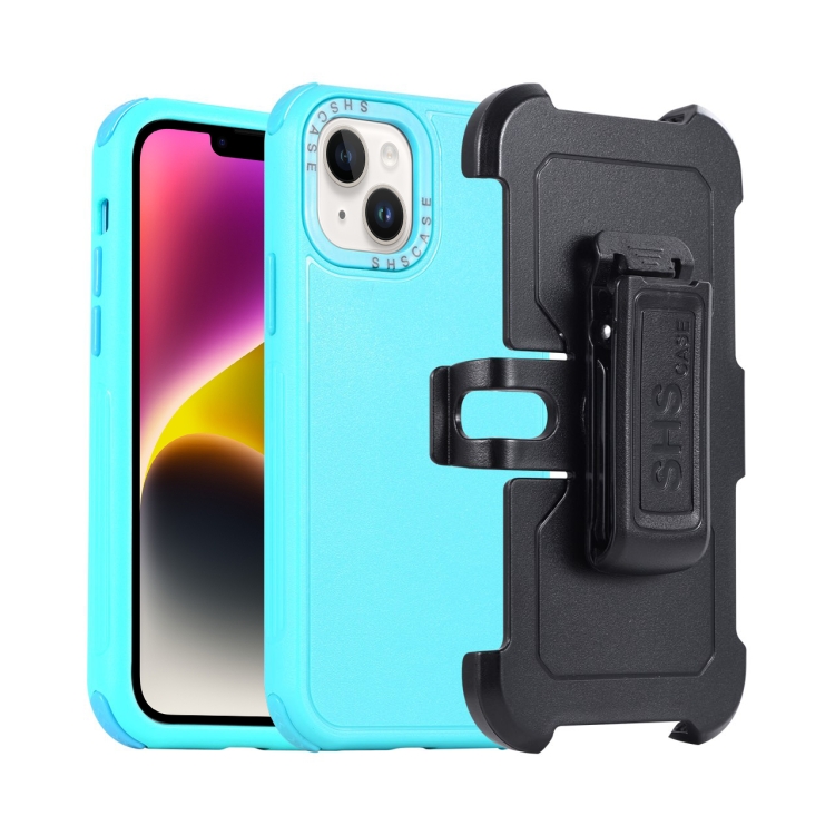 

For iPhone 15 Plus 3 in 1 PC + TPU Sliding Sleeve Phone Case(Blue+Sky Blue)