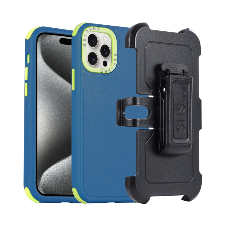 

For iPhone 15 Pro 3 in 1 PC + TPU Sliding Sleeve Phone Case(Blue+Green)