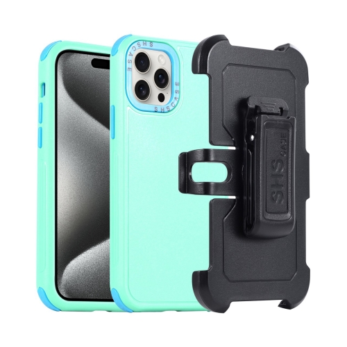 

For iPhone 15 Pro 3 in 1 PC + TPU Sliding Sleeve Phone Case(Grass Green+Sky Blue)