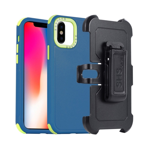 

For iPhone X / XS 3 in 1 PC + TPU Sliding Sleeve Phone Case(Blue+Green)