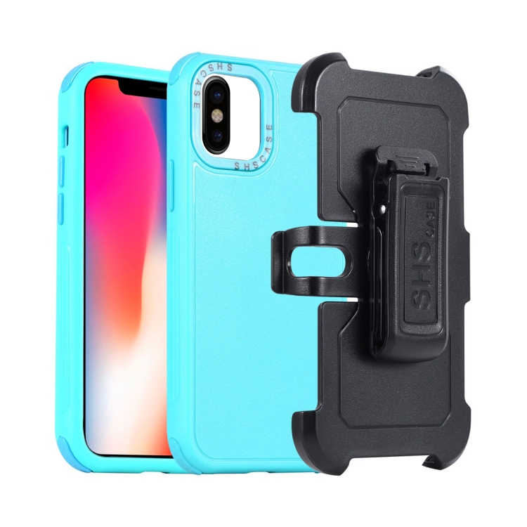 

For iPhone X / XS 3 in 1 PC + TPU Sliding Sleeve Phone Case(Blue+Sky Blue)