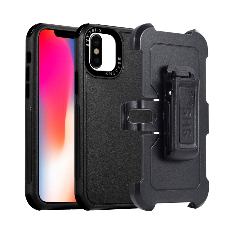 

For iPhone X / XS 3 in 1 PC + TPU Sliding Sleeve Phone Case(Black)