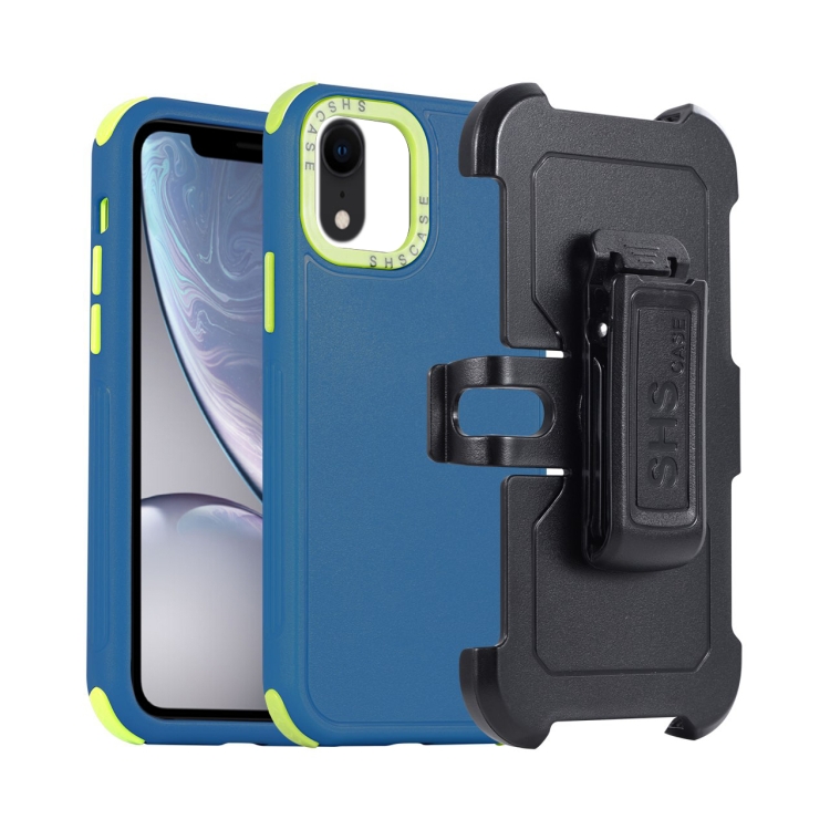 

For iPhone XR 3 in 1 PC + TPU Sliding Sleeve Phone Case(Blue+Green)