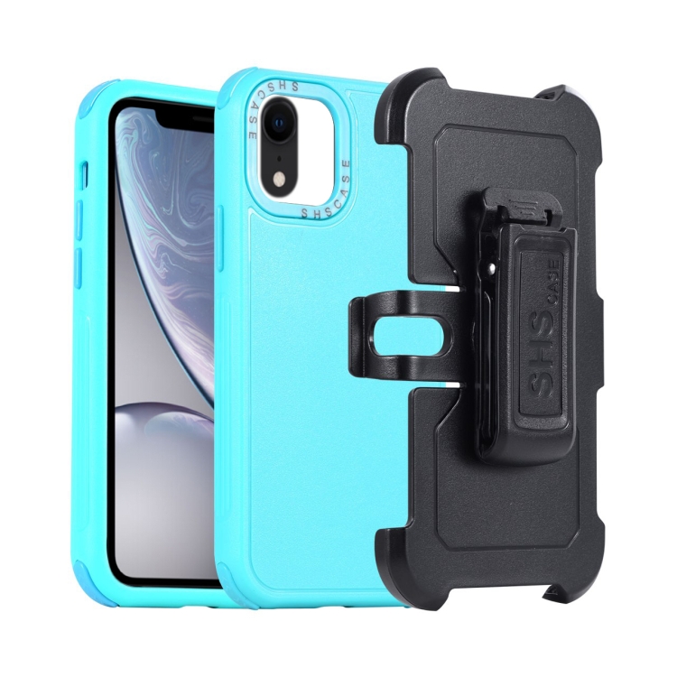 

For iPhone XR 3 in 1 PC + TPU Sliding Sleeve Phone Case(Blue+Sky Blue)
