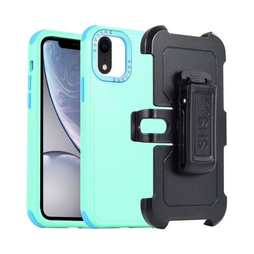 

For iPhone XR 3 in 1 PC + TPU Sliding Sleeve Phone Case(Grass Green+Sky Blue)