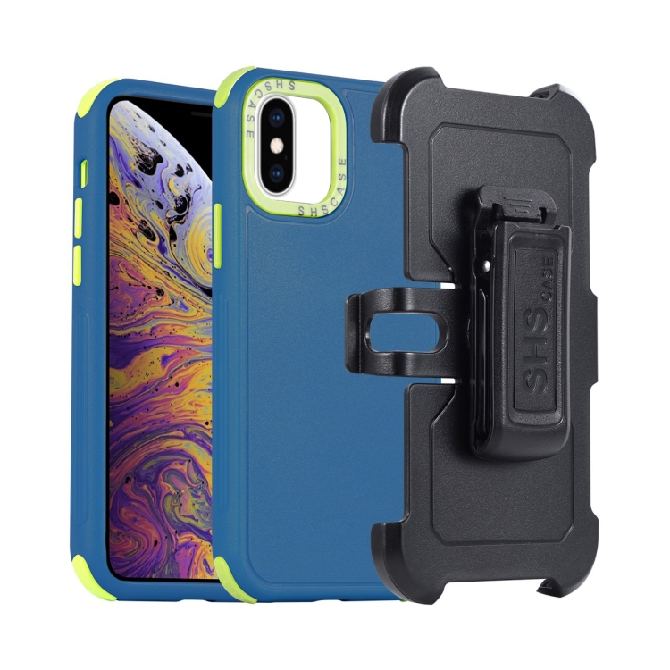 

For iPhone XS Max 3 in 1 PC + TPU Sliding Sleeve Phone Case(Blue+Green)