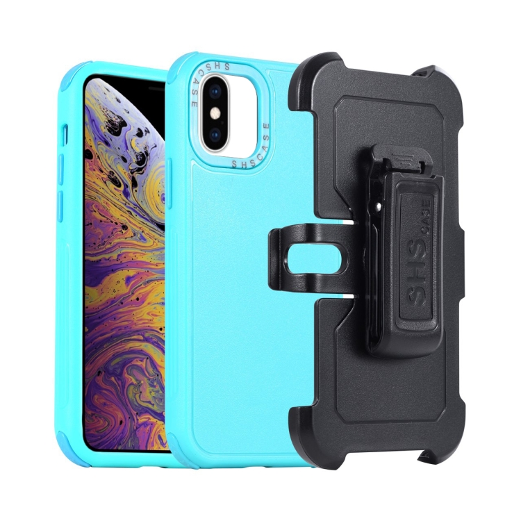 

For iPhone XS Max 3 in 1 PC + TPU Sliding Sleeve Phone Case(Blue+Sky Blue)