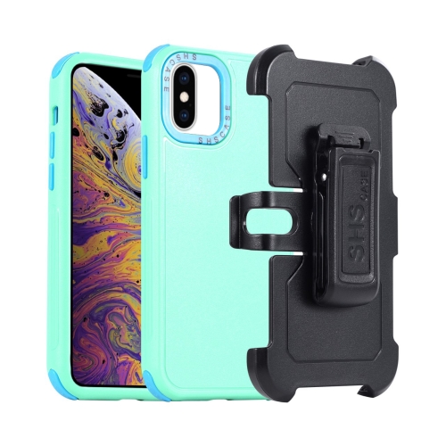 

For iPhone XS Max 3 in 1 PC + TPU Sliding Sleeve Phone Case(Grass Green+Sky Blue)