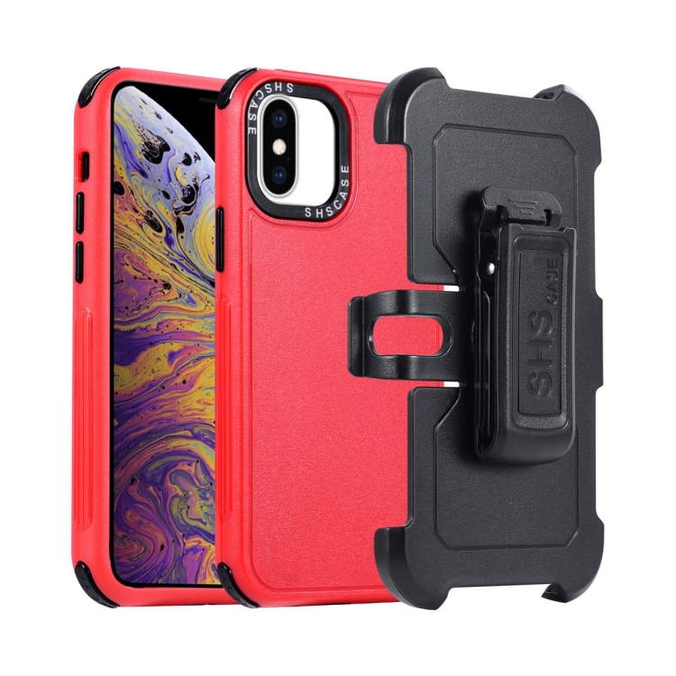 

For iPhone XS Max 3 in 1 PC + TPU Sliding Sleeve Phone Case(Red+Black)