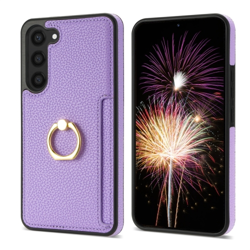 

For Samsung Galaxy S23 5G Ring Card Litchi Leather Back Phone Case(Purple)