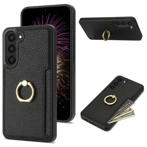 

For Samsung Galaxy S23+ 5G Ring Card Litchi Leather Back Phone Case(Black)