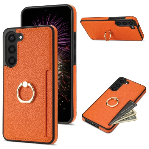 

For Samsung Galaxy S23+ 5G Ring Card Litchi Leather Back Phone Case(Orange)
