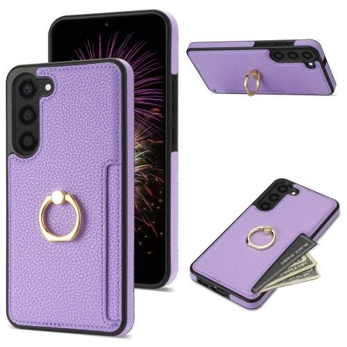 For Samsung Galaxy S23+ 5G Ring Card  Litchi Leather Back Phone Case(Purple) find ring note rouge grid блокнот