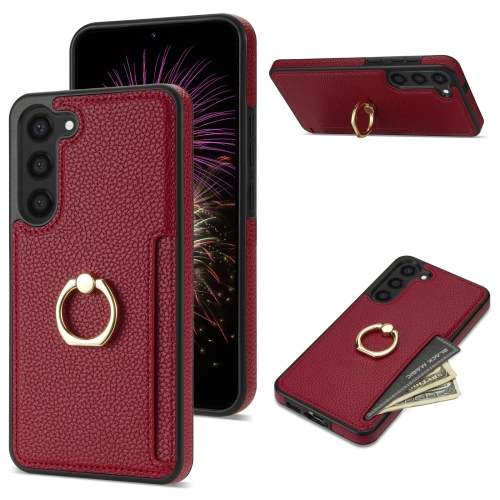 

For Samsung Galaxy S23+ 5G Ring Card Litchi Leather Back Phone Case(Red)