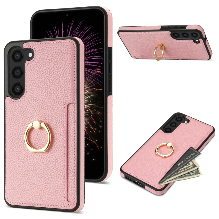 

For Samsung Galaxy S23+ 5G Ring Card Litchi Leather Back Phone Case(Pink)