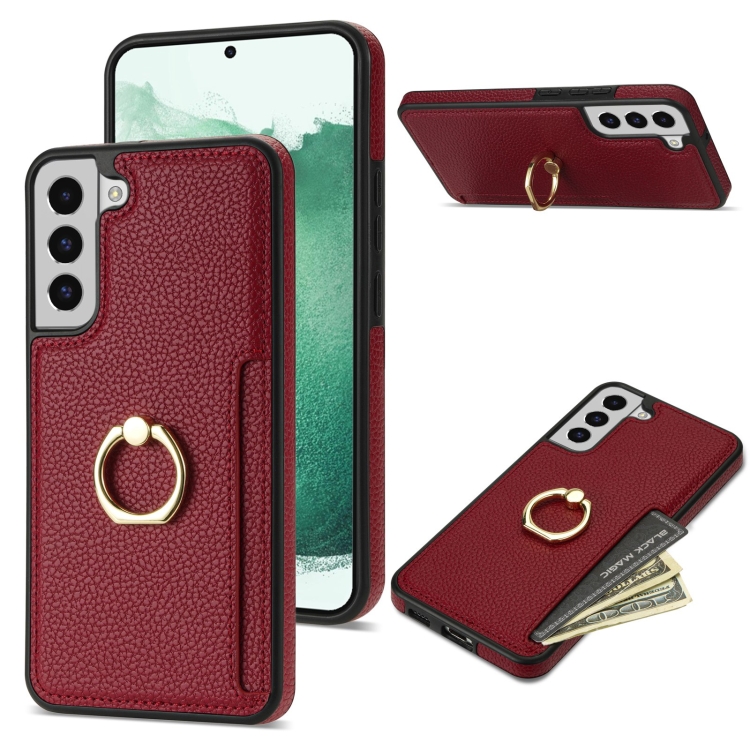 

For Samsung Galaxy S22+ 5G Ring Card Litchi Leather Back Phone Case(Red)