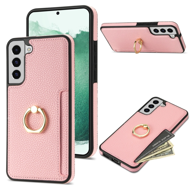 

For Samsung Galaxy S22+ 5G Ring Card Litchi Leather Back Phone Case(Pink)