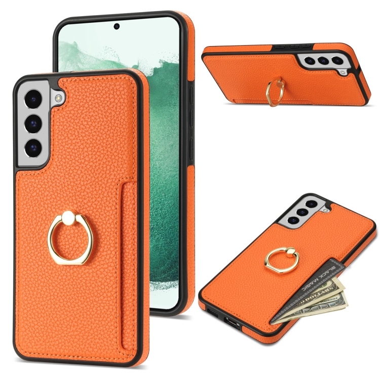 

For Samsung Galaxy S21 5G Ring Card Litchi Leather Back Phone Case(Orange)