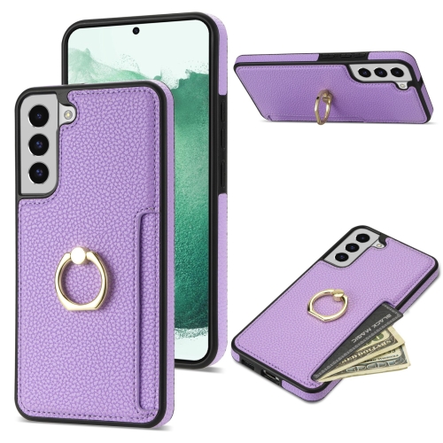For Samsung Galaxy S21+ 5G Ring Card  Litchi Leather Back Phone Case(Purple) women s fashion small intestine hair ring 2 card mounted rubber bands simple hair rope high elasticity durable mesh hair rope