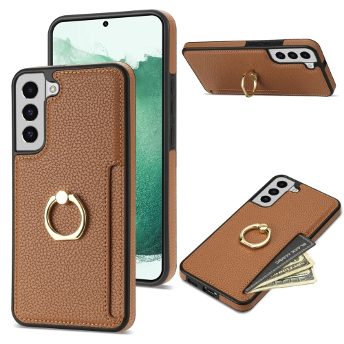 

For Samsung Galaxy S21+ 5G Ring Card Litchi Leather Back Phone Case(Brown)