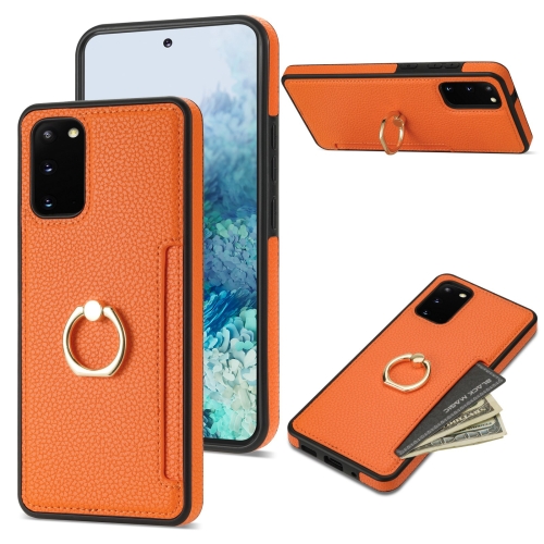 

For Samsung Galaxy S20 Ring Card Litchi Leather Back Phone Case(Orange)