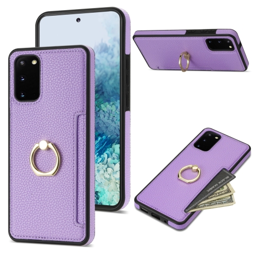 

For Samsung Galaxy S20 Ring Card Litchi Leather Back Phone Case(Purple)