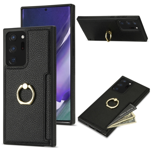 

For Samsung Galaxy Note20 Ultra Ring Card Litchi Leather Back Phone Case(Black)