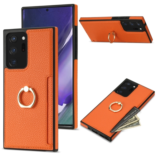 

For Samsung Galaxy Note20 Ultra Ring Card Litchi Leather Back Phone Case(Orange)