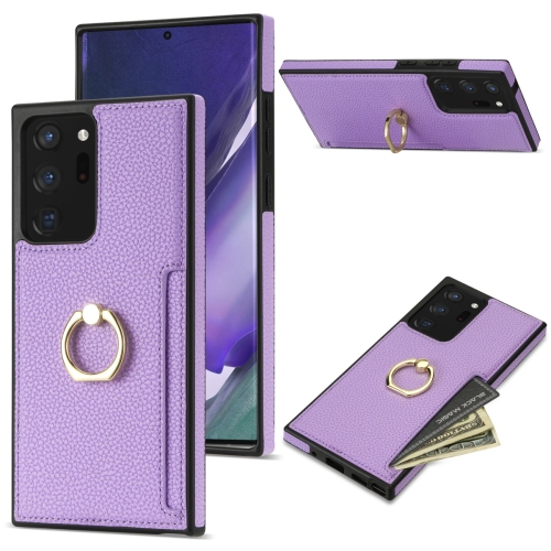 

For Samsung Galaxy Note20 Ultra Ring Card Litchi Leather Back Phone Case(Purple)