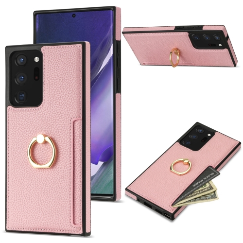 

For Samsung Galaxy Note20 Ultra Ring Card Litchi Leather Back Phone Case(Pink)