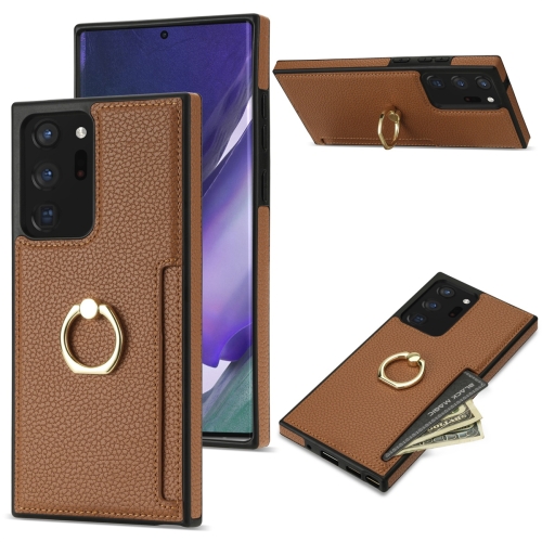 For Samsung Galaxy Note20 Ultra Ring Card  Litchi Leather Back Phone Case(Brown) for samsung galaxy s22 5g ring card litchi leather back phone case brown