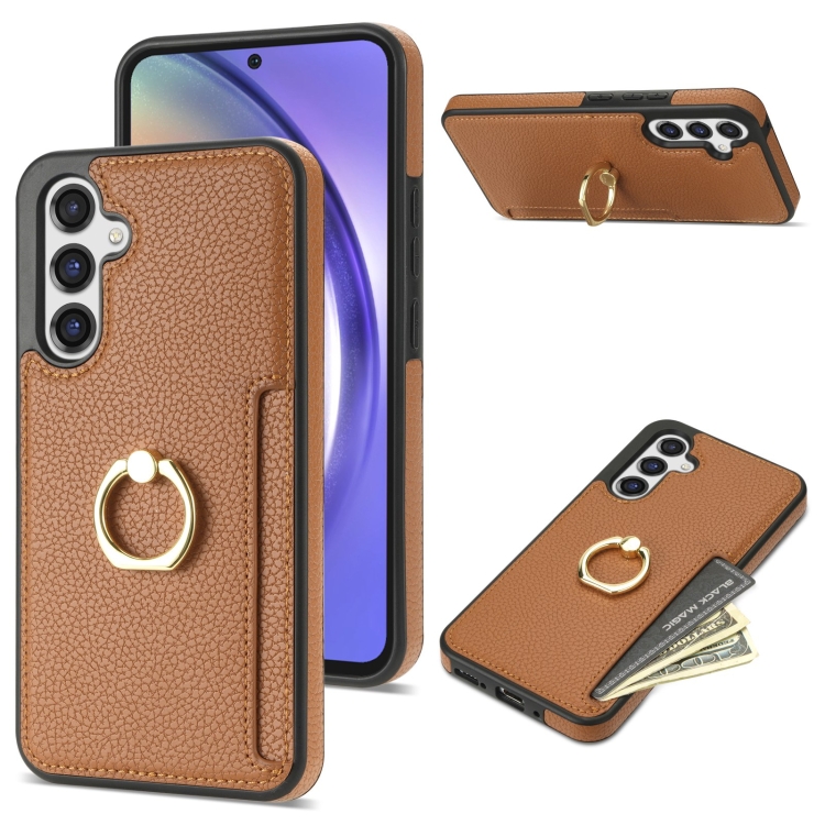 

For Samsung Galaxy A14 4G/5G Ring Card Litchi Leather Back Phone Case(Brown)
